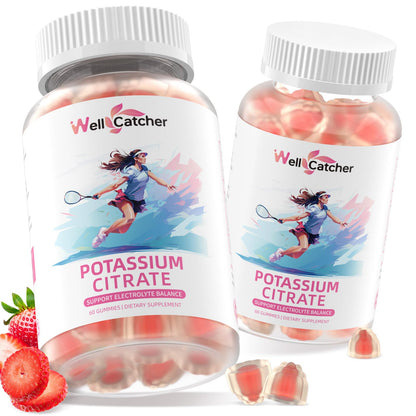 Potassium Gummies Supplement for Adults & Kids - High Potassium Citrate, Sugar Free, Vegan, Non-GMO, Organic Strawberry Flavor (60 Counts)