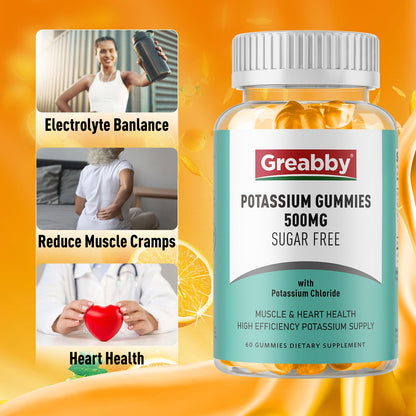Potassium Gummies – Potassium Chloride Supplement for Adults | 60 Servings | Sugar-Free