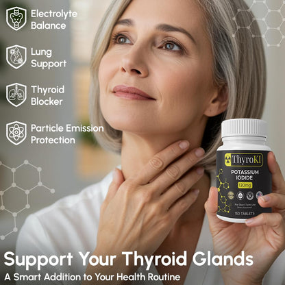 Potassium Iodide 130 mg Tablets – Thyroid & Respiratory Support – Made in USA | 300 Tablets (Pack of 2)