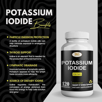 Potassium Iodide 130 mg KI Tablets – USA Made, 120-Count per Bottle, Pack of 2 (240 Tablets)
