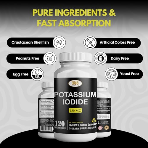 Potassium Iodide 130 mg KI Tablets – 120 Count – USA Made Potassium Iodine Pills