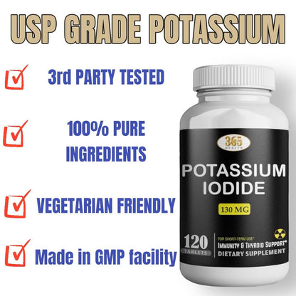 Potassium Iodide 130 mg KI Tablets – 120 Count – USA Made Potassium Iodine Pills