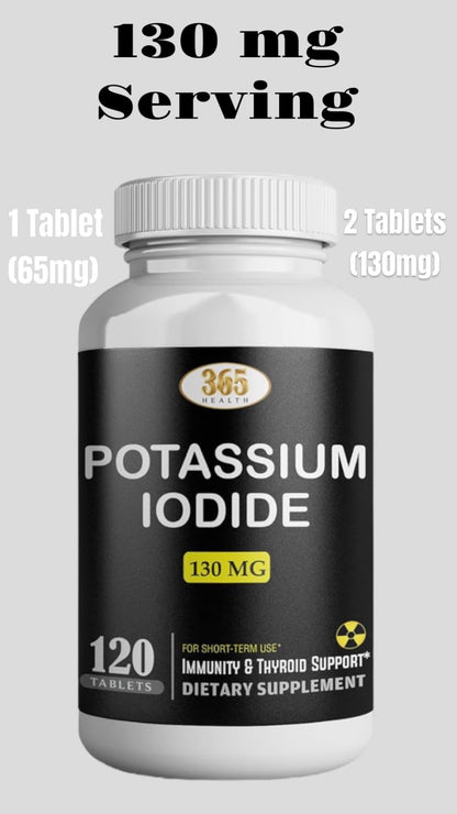 Potassium Iodide 130 mg KI Tablets – USA Made, 120-Count per Bottle, Pack of 2 (240 Tablets)