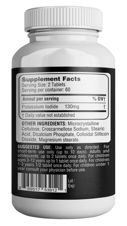 Potassium Iodide 130 mg KI Tablets – USA Made, 120-Count per Bottle, Pack of 2 (240 Tablets)