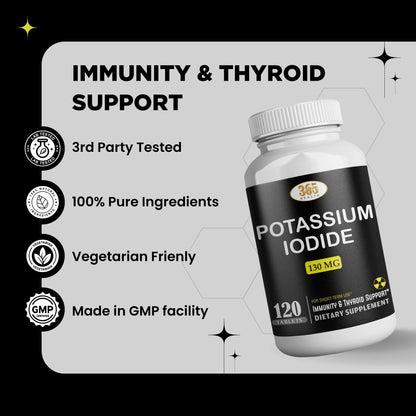 Potassium Iodide 130 mg KI Tablets – 120 Count – USA Made Potassium Iodine Pills