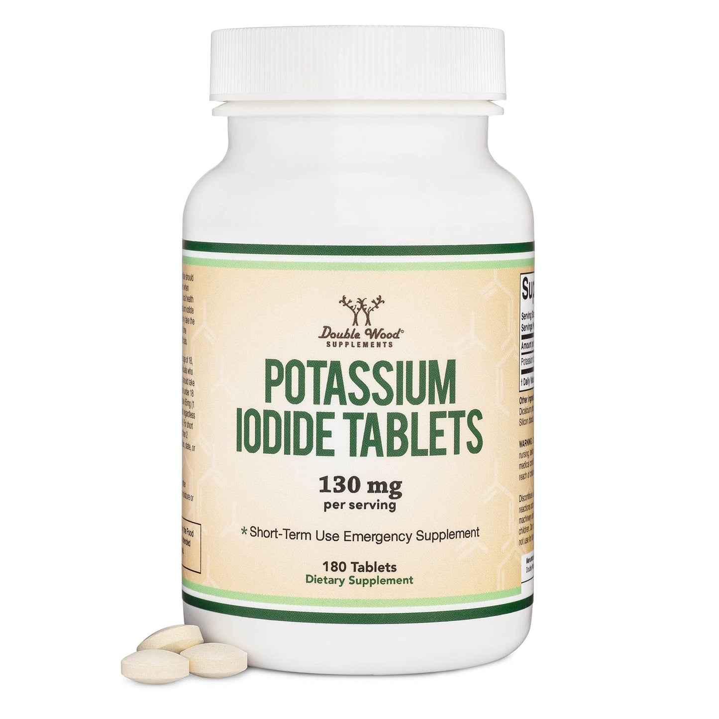 Potassium Iodide 130 mg Tablets – 180 Count Emergency Use for Exposure – 3 Month Supply | Double Wood Supplements