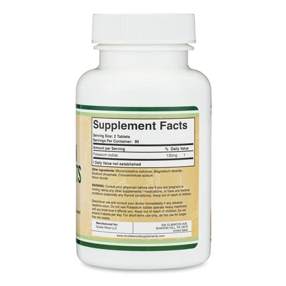 Potassium Iodide 130 mg Tablets – 180 Count Emergency Use for Exposure – 3 Month Supply | Double Wood Supplements