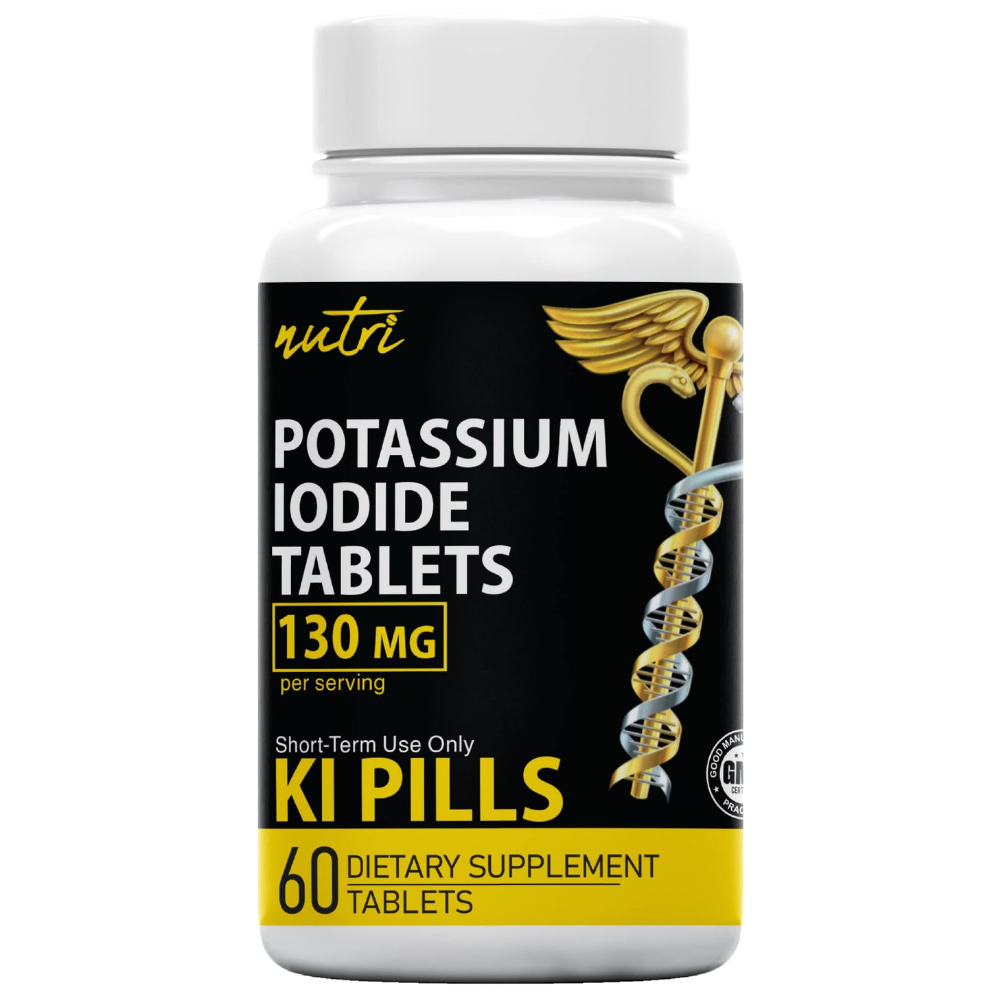 Potassium Iodide Tablets 130 mg – 60 Tablets | 10 Year Shelf-Life (2034–2035) | Ki Pills | Yoduro de potasio | NSF cGMP Certified | 3rd Party Tested