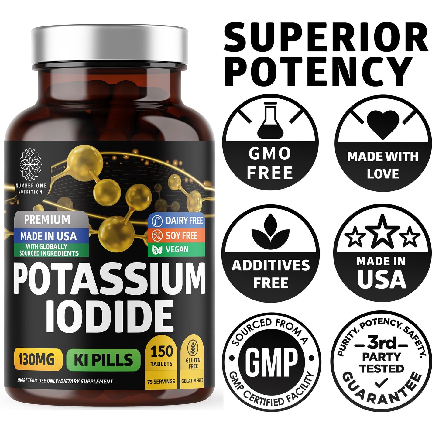 Premium Potassium Iodide Tablets – 130 mg/Serving, 300 Count