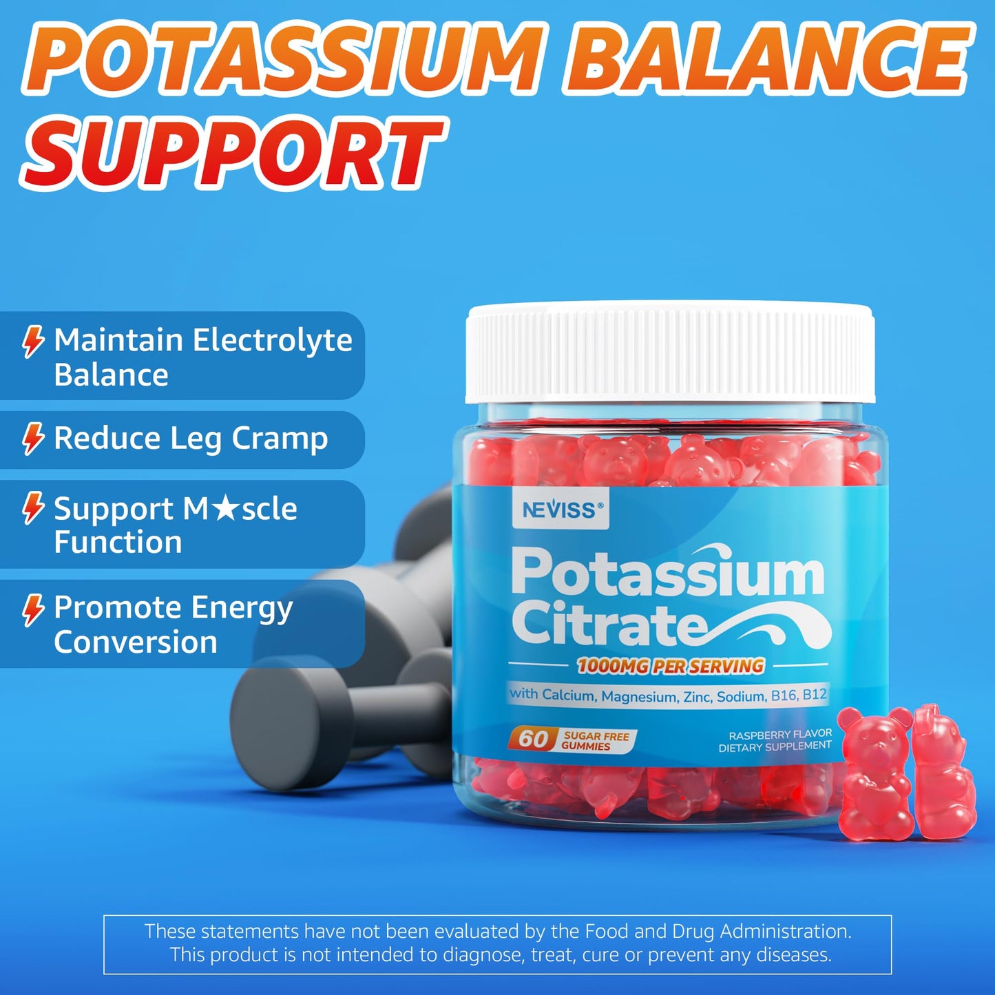 Potassium Citrate 1000mg Gummies – Sugar Free Electrolyte Support