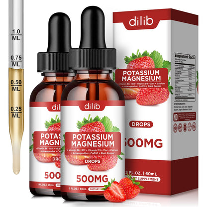 Potassium Magnesium Citrate Liquid Drops 500mg – Vegan 2 Pack