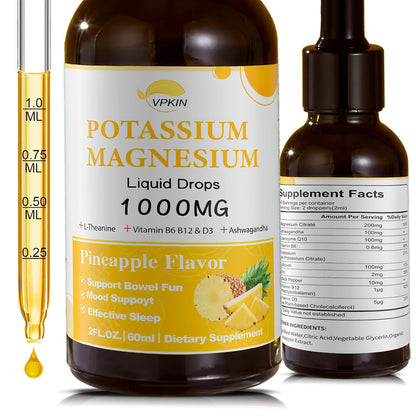 Potassium Magnesium Citrate Liquid Drops – Pineapple Flavor, 2 fl oz, 1000mg Mg