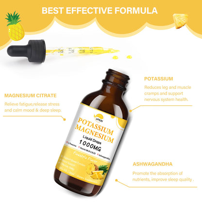 Potassium Magnesium Citrate Liquid Drops – Pineapple Flavor, 2 fl oz, 1000mg Mg