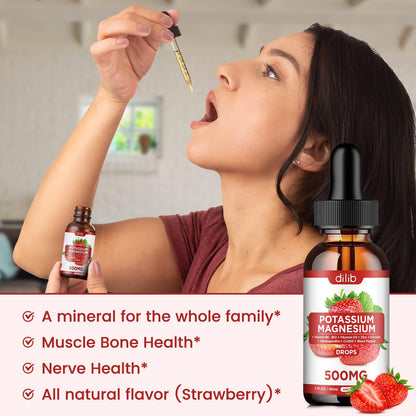 Potassium Magnesium Citrate Liquid Drops 500mg – Ashwagandha, Calcium, Zinc, Vitamin D3, B6, B12, CoQ10 | Vegan 2 fl oz