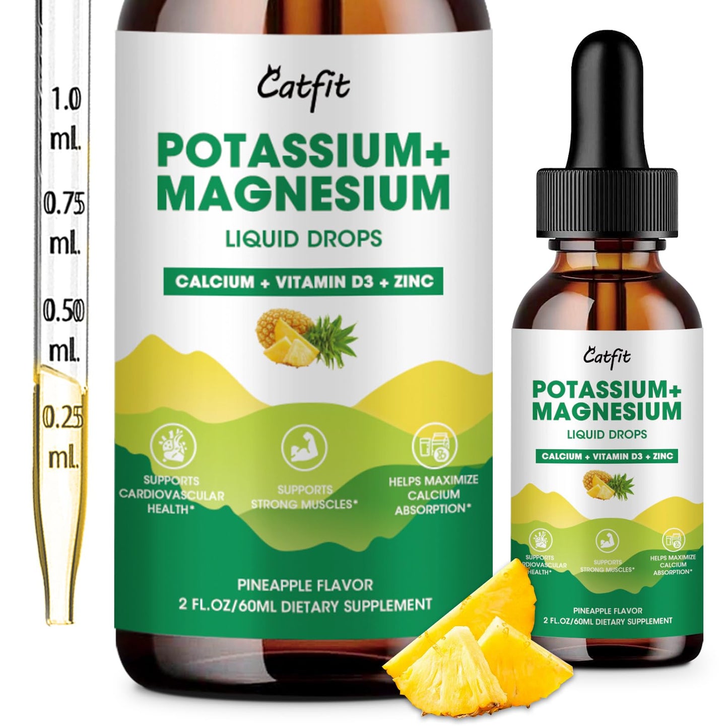 Potassium Magnesium Glycinate Liquid Drops – High Absorption Magnesium Complex (2 Fl Oz) with Calcium, Potassium, Vitamin D3 & Zinc