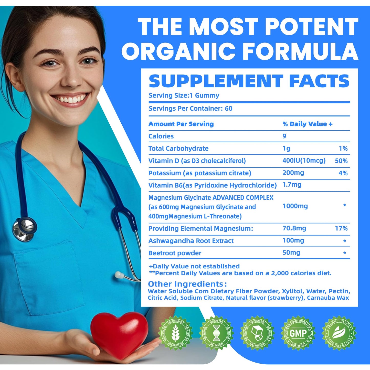 Potassium Magnesium Gummies with Ashwagandha | High-Absorption Mg Glycinate | 120 Sugar-Free Gummies
