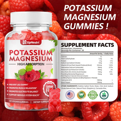 Potassium Magnesium Gummies for Adults & Kids – Sugar-Free, Vegan | 60 Count