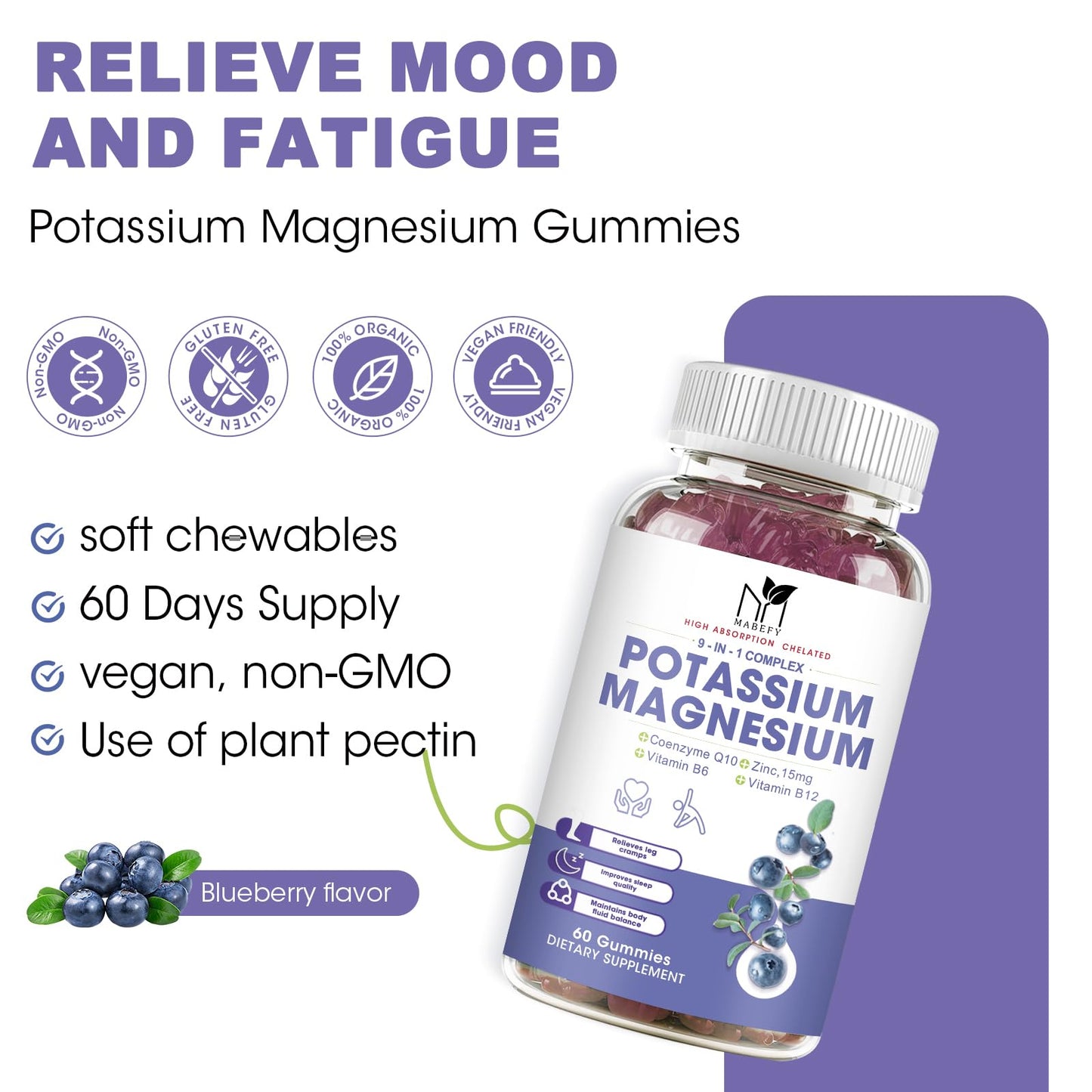 2 Pack Potassium Magnesium Gummies - Sugar-Free Magnesium Glycinate & Potassium Gummies with Calcium, Zinc, Vitamin D3, B6 & B12 for Leg Cramps & Muscle Support