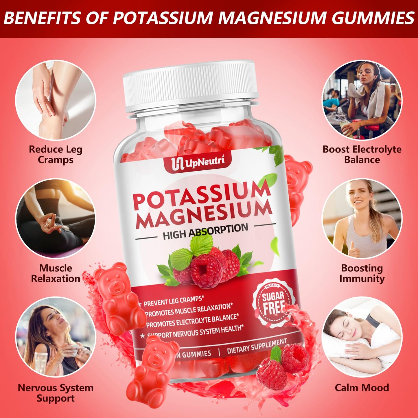 Potassium Magnesium Gummies for Adults & Kids – Sugar-Free, Vegan | 60 Count
