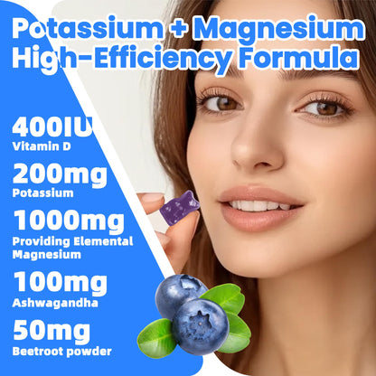 Potassium Magnesium Gummies with Ashwagandha | High-Absorption Mg Glycinate | 120 Sugar-Free Gummies