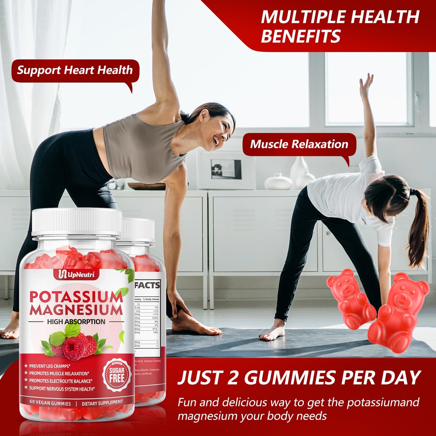 Potassium Magnesium Gummies for Adults & Kids – Sugar-Free, Vegan | 60 Count