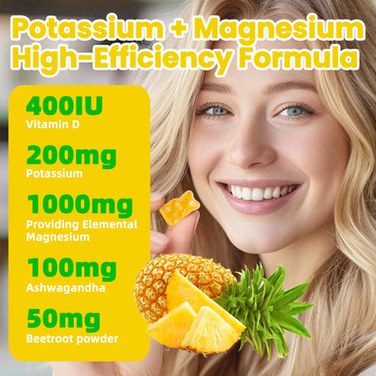 Potassium Magnesium Gummies – High Absorption Magnesium Glycinate, B6, D3 | Sugar-Free 120 Gummies