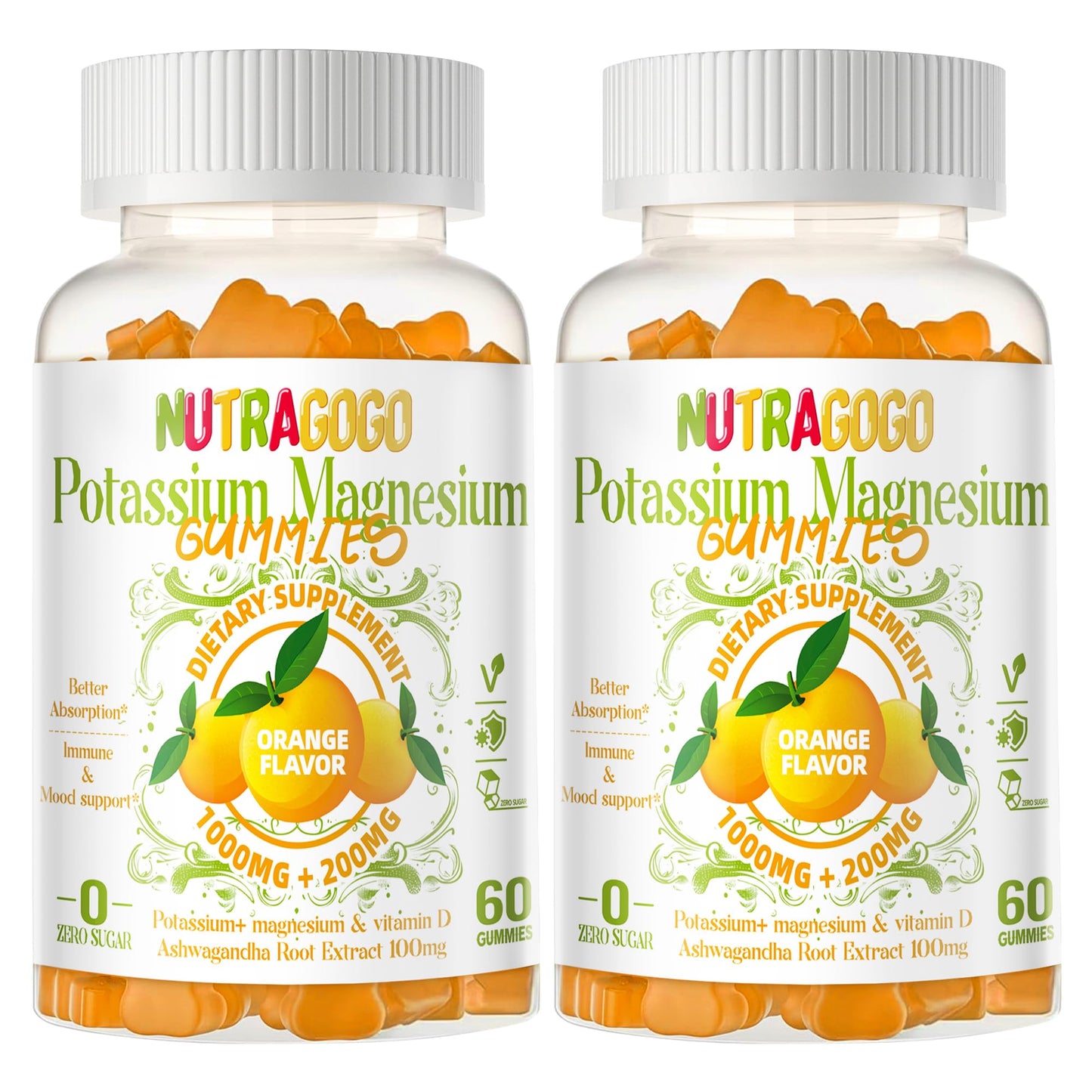 Potassium Magnesium Gummies with Ashwagandha – Sugar-Free, 120 Gummies | Magnesium Glycinate, D3, B6