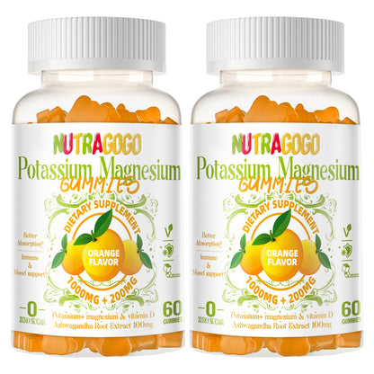 Potassium Magnesium Gummies with Ashwagandha – Sugar-Free, 120 Gummies | Magnesium Glycinate, D3, B6