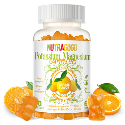 Potassium Magnesium Gummies with Ashwagandha – High Absorption Magnesium Glycinate, B6, D3, Potassium Citrate (Sugar-Free) 60 Gummies