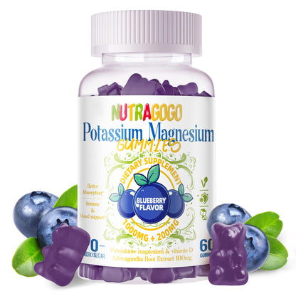 Potassium Magnesium Gummies with Ashwagandha – Sugar-Free, 60 Gummies