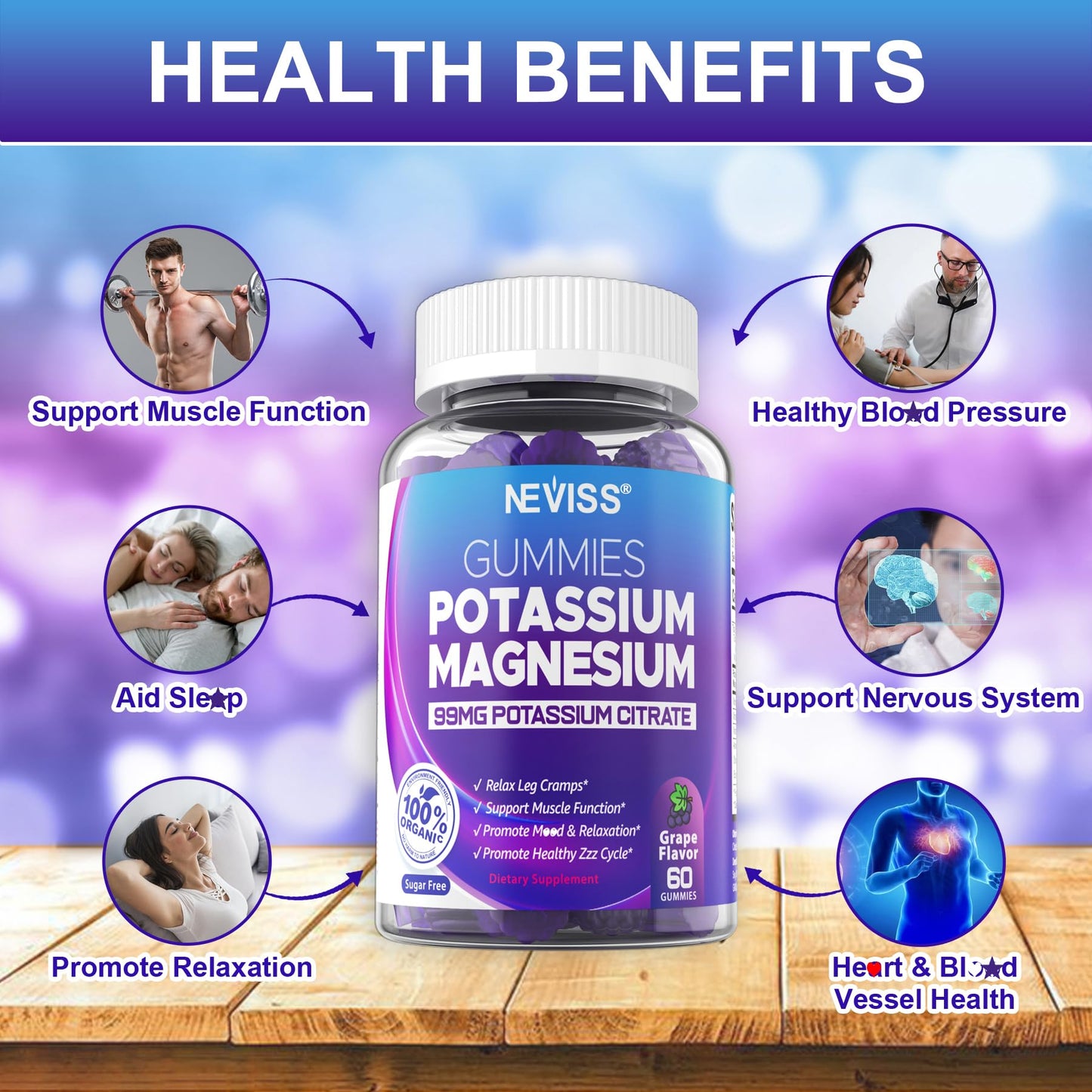 Potassium Magnesium Gummies - Ashwagandha 200mg, Mg Glycinate, B6 & B12 | Sugar-Free 2-Pack