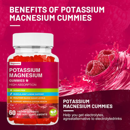 Potassium Magnesium Gummies - High Absorption Mg Glycinate & Potassium Citrate + CoQ10, DHA, D3