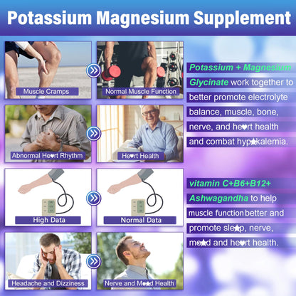 Potassium Magnesium Gummies - Ashwagandha 200mg, Mg Glycinate, B6 & B12 | Sugar-Free 2-Pack
