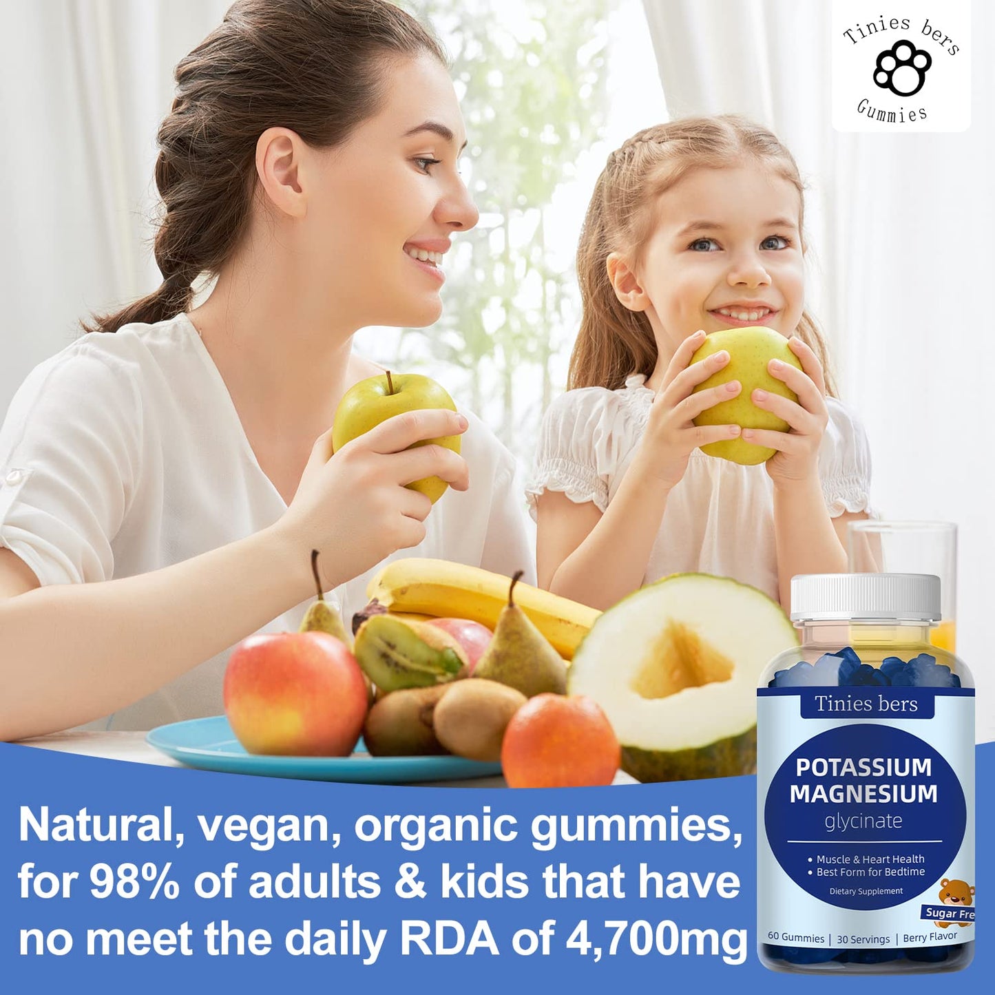 Potassium Magnesium Gummies – Sugar Free, Vegan, Non-GMO | Berry Flavor | 30 Servings