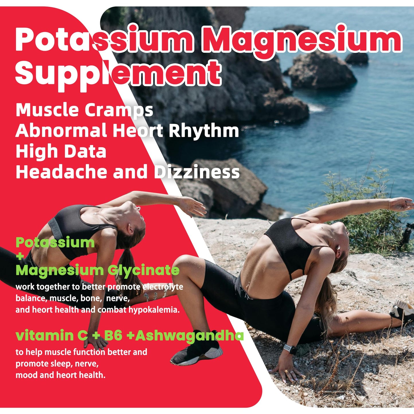 Potassium Magnesium Gummies with Ashwagandha – High Absorption Magnesium Glycinate, D3, B6 | Sugar-Free 120 Strawberry Chews