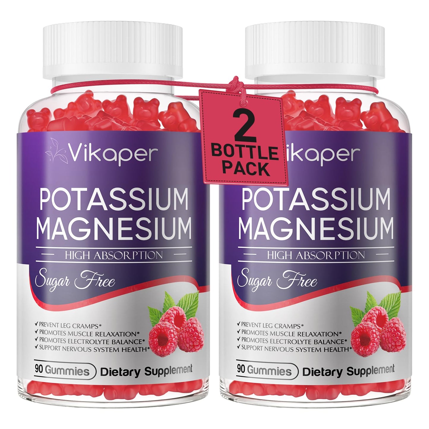 Potassium Magnesium Gummies 1200 mg for Adults | Sugar-Free High Absorption Magnesium Glycinate 180 Count