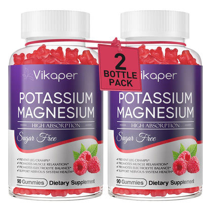 Potassium Magnesium Gummies 1200 mg for Adults | Sugar-Free High Absorption Magnesium Glycinate 180 Count