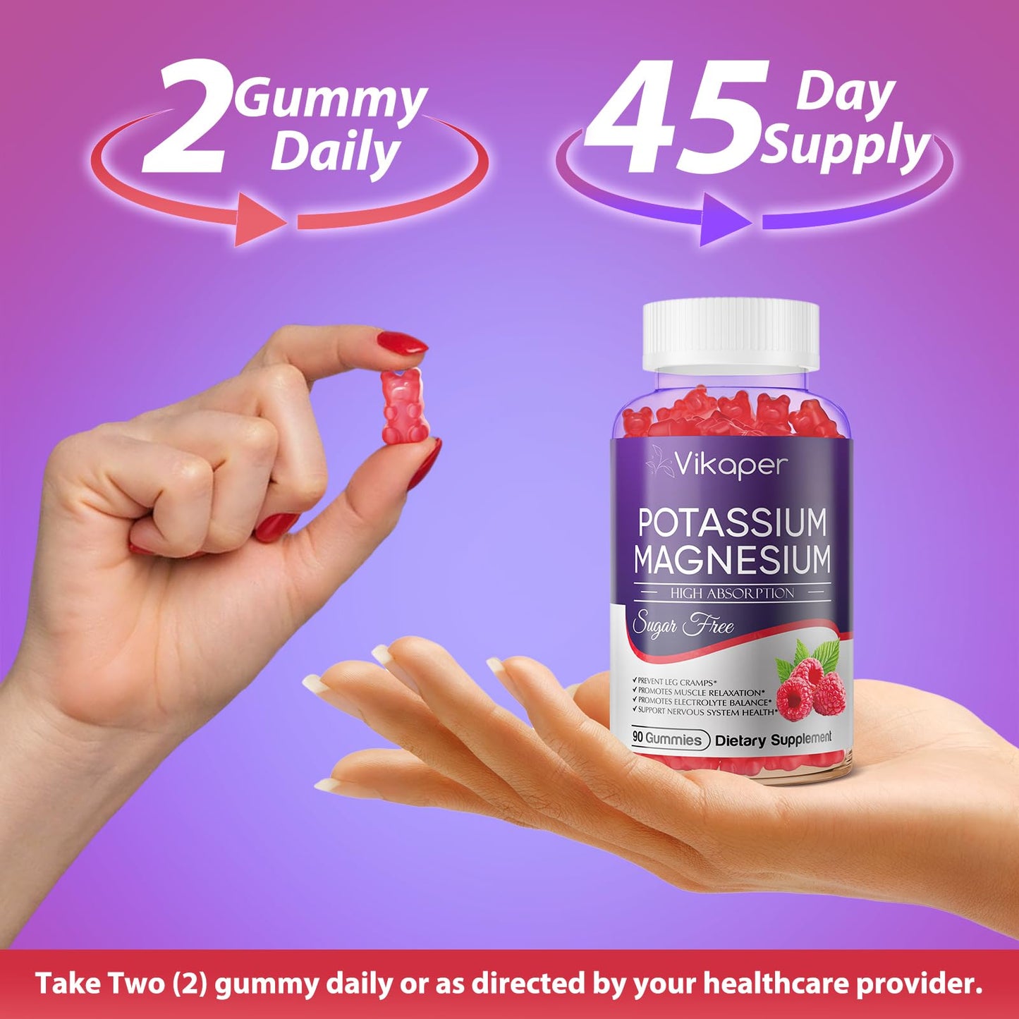Potassium Magnesium Gummies 1200 mg for Adults | Sugar-Free High Absorption Magnesium Glycinate 180 Count