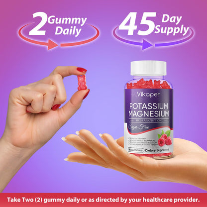 Potassium Magnesium Gummies 1200 mg for Adults | Sugar-Free High Absorption Magnesium Glycinate 180 Count