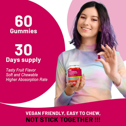 Potassium Magnesium Gummies - High Absorption Mg Glycinate & Potassium Citrate + CoQ10, DHA, D3