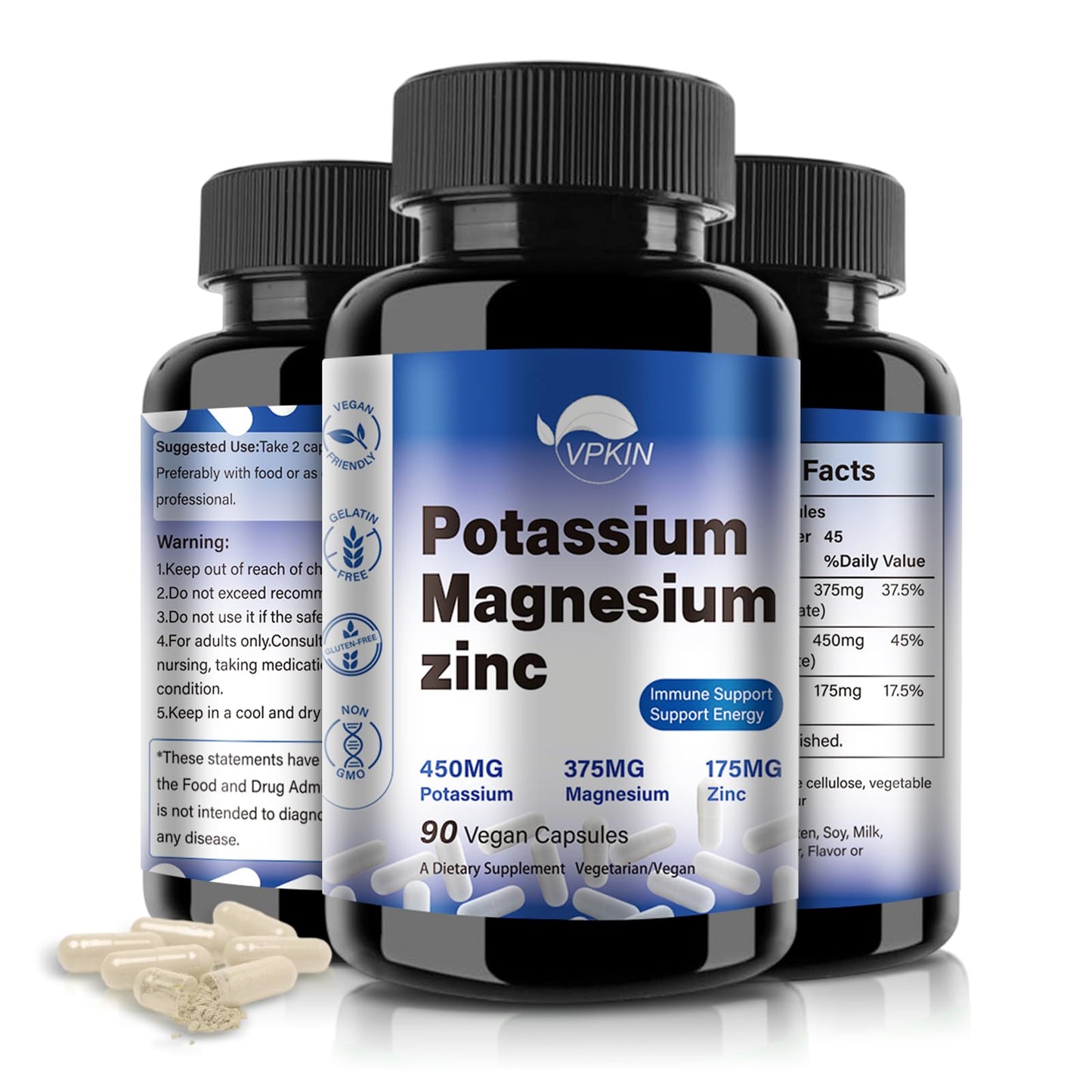 Potassium Magnesium Supplement 1000mg - High Absorption Mg + Potassium + Zinc | 90 Capsules