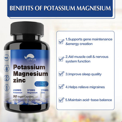 Potassium Magnesium Supplement 1000mg - High Absorption Mg + Potassium + Zinc | 90 Capsules