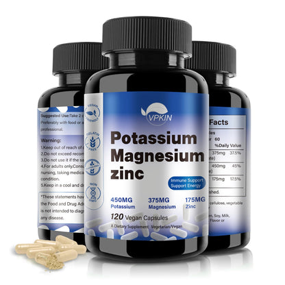 Potassium Magnesium 1000mg Supplement – Vegan, Non-GMO, 120 Capsules