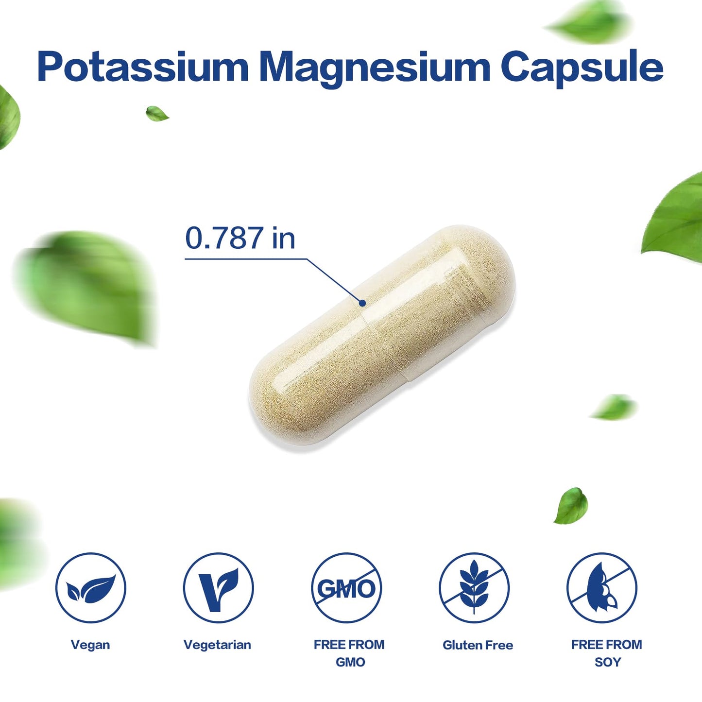 Potassium Magnesium 1000mg Supplement – Vegan, Non-GMO, 120 Capsules