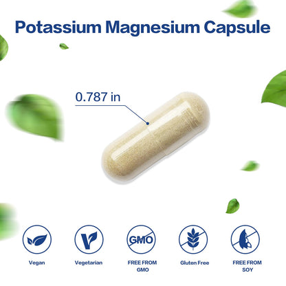Potassium Magnesium 1000mg Supplement – Vegan, Non-GMO, 120 Capsules