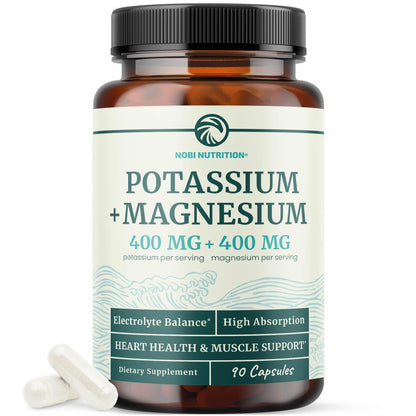 Potassium Magnesium Supplement - 400 mg Potassium & 400 mg Magnesium | 90 Ct
