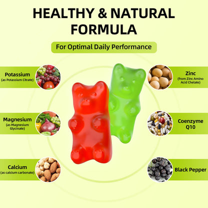Potassium Magnesium Supplement Gummies – High Absorption Magnesium Glycinate, Sugar-Free & Vegan, 60 Count
