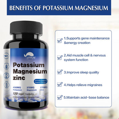 Potassium Magnesium 1000mg Supplement – Vegan, Non-GMO, 120 Capsules