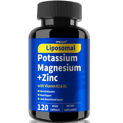 Potassium Magnesium Supplement 1600mg Liposomal Magnesium Aspartate + Zinc, K2, B1 – 120 Veg Capsules