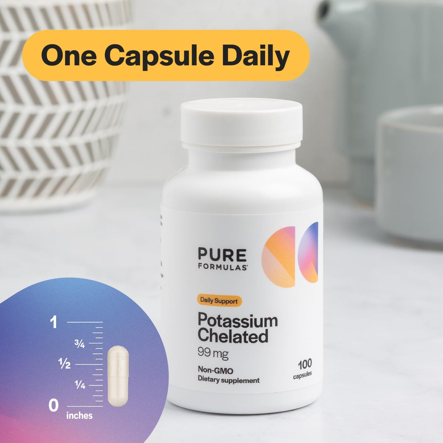 PureFormulas Potassium 99 mg Chelated Capsules – Highly Absorbable, 2-Pack (Non-GMO)